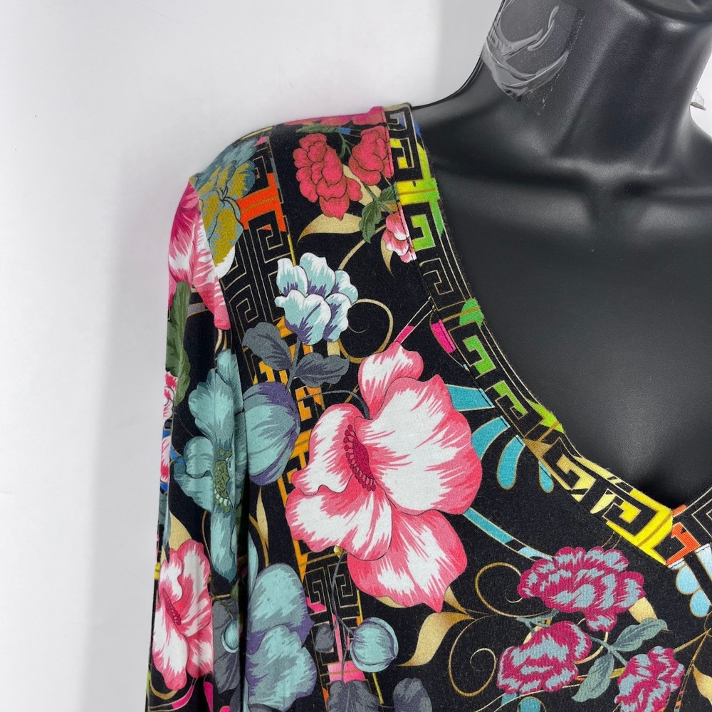 Johnny Was Women's Floral Greek Key Bamboo V-Neck Long Sleeve Top T11821 Size L - Picture 4 of 10